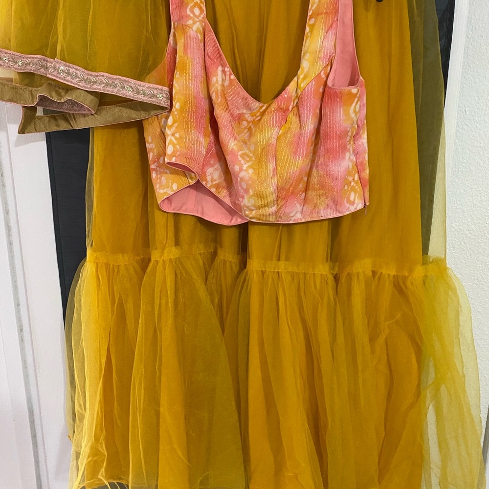 Yellow and Pink Layered Dress Indian